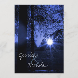 Sunset w Trees Blue Wedding Invitations Invites
