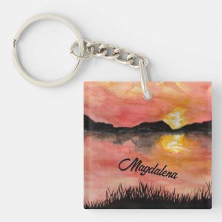 sunset watercolor | black ink | landscape art - keychain