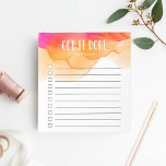 Sunset Watercolor Personalized To-Do List Notepad<br><div class="desc">Stay motivated and on-task with this chic personalized to-do list note pad featuring "get it done" and your name at the top in white lettering on a colourful sunset ombre watercolor background. With 10 checkboxes and a cool lined design, this custom notepad makes it easy for you to stay on...</div>