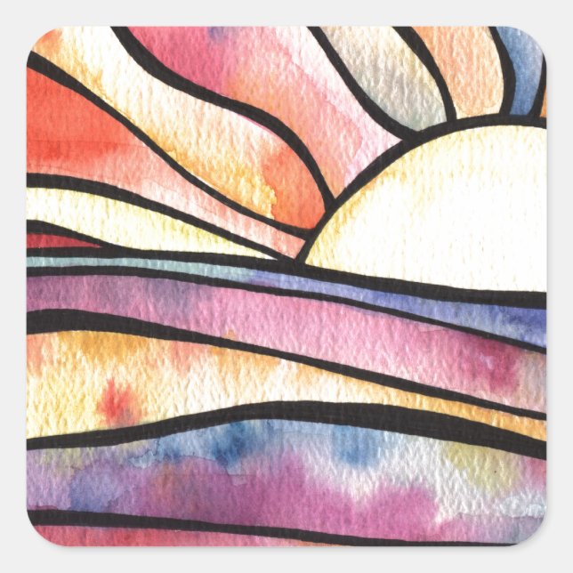 Sunset Watercolor Square Sticker (Front)
