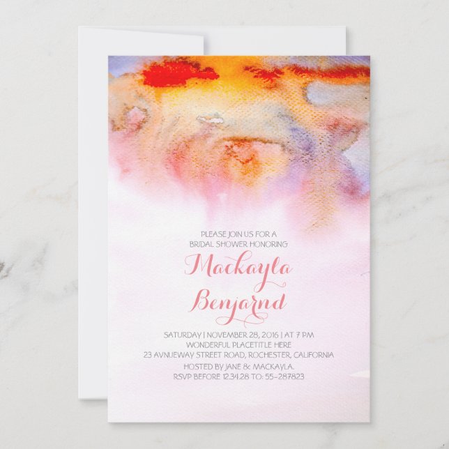 Sunset watercolors bridal shower invitation (Front)