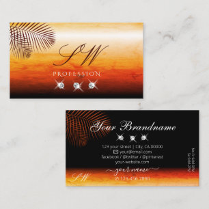 Sunset Watercolors Palm Leaves Diamonds Initials Business Card