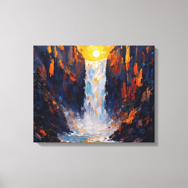 Sunset Waterfall Premium Wrapped Canvas Wall Art  (Front)