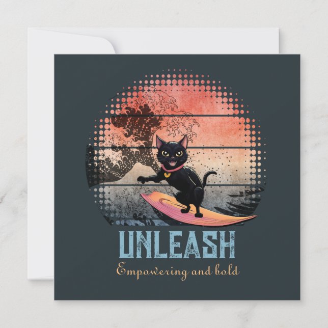 Sunset Wave-Riding Cat flat card (Front)