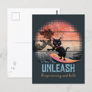 Sunset Wave-Riding Cat Postcard