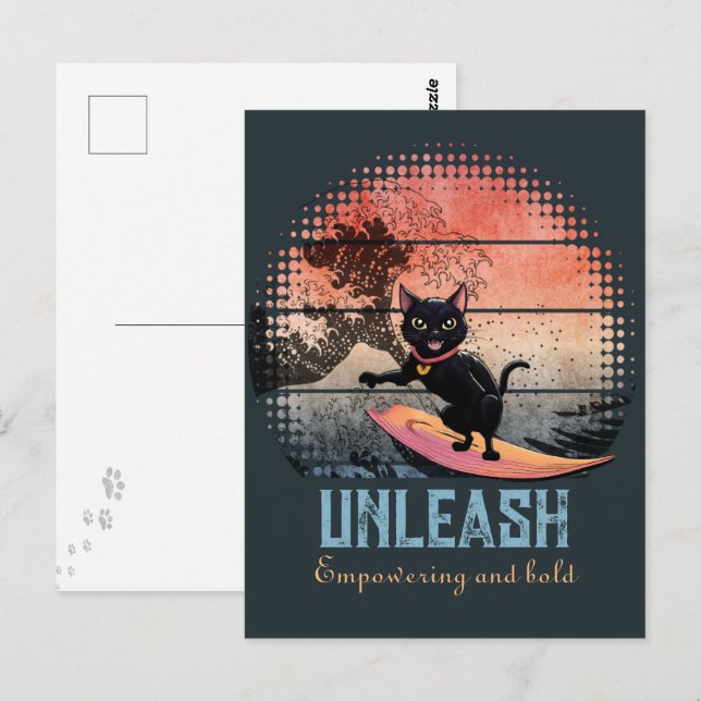 Sunset Wave-Riding Cat Postcard (Front/Back)