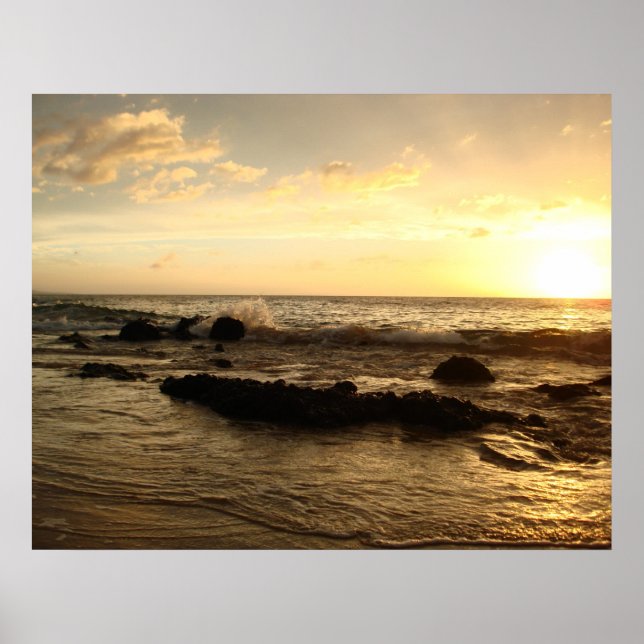 Sunset: waves crashing poster (Front)