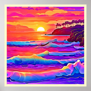 Sunset Waves: Vivid Coastal Dream Poster