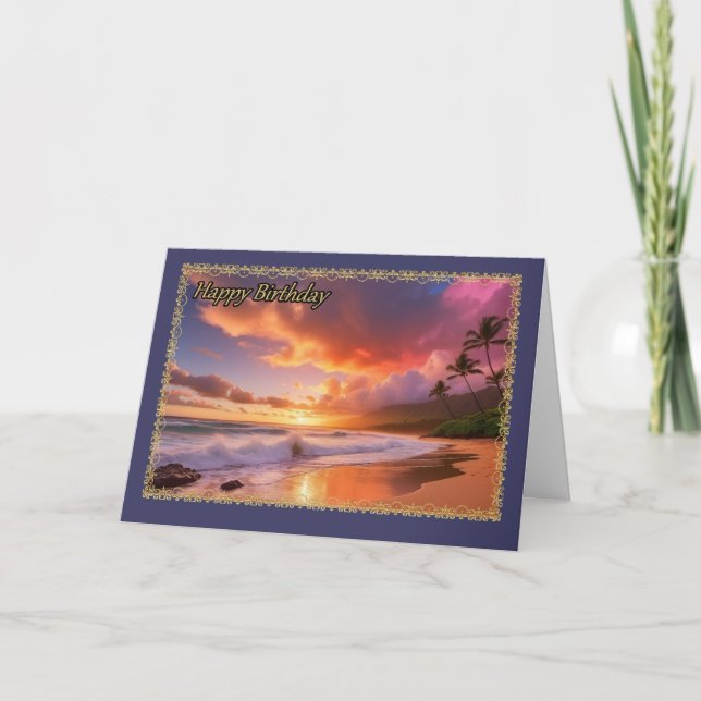 Sunset Waves Woman's Birthday Card (Front)