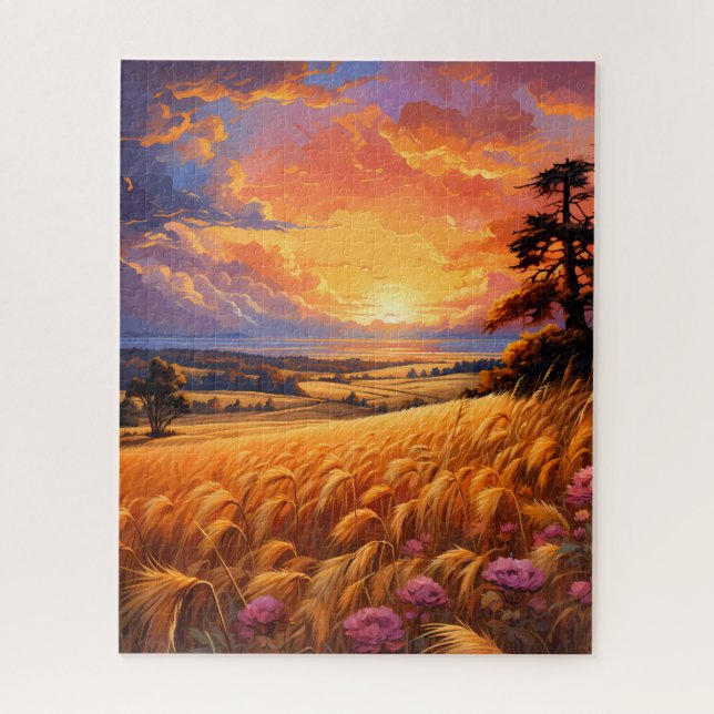 Sunset Wheat Field Jigsaw Puzzle (Vertical)
