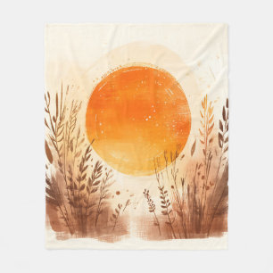 Sunset Wheat Grass Boho Sunrise Fleece Blanket
