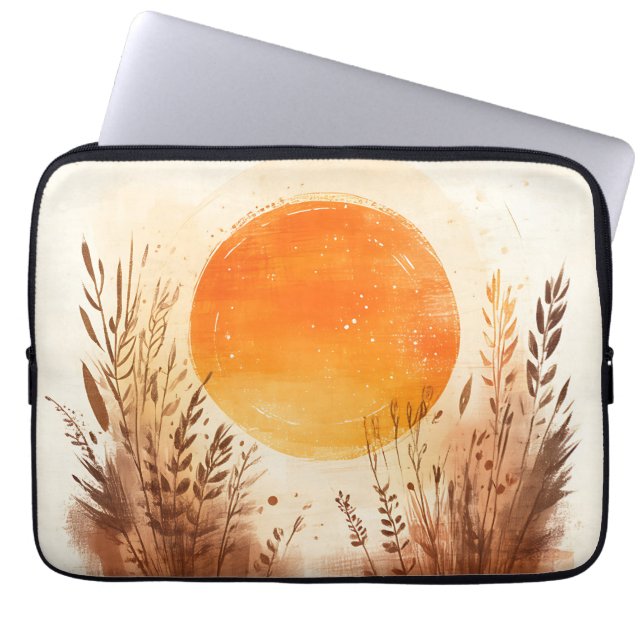 Sunset Wheat Grass Boho Sunrise Laptop Sleeve (Front)