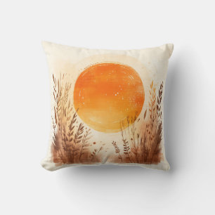Sunset Wheat Grass Boho Sunrise Throw Pillow