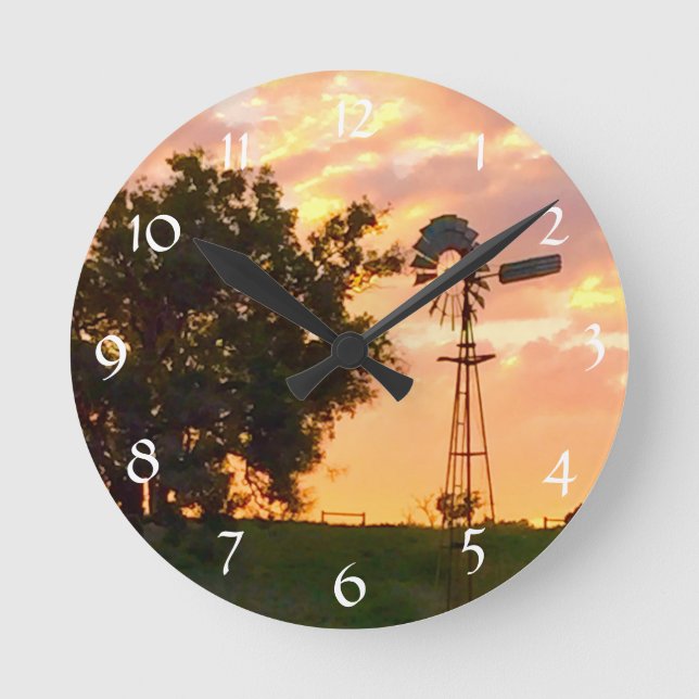 Sunset Windmill Wall Clock (Front)