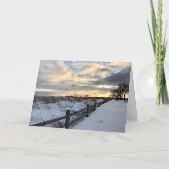 Sunset Winter Beach Blank Greeting Card (Front)