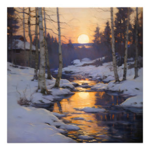 Sunset Winter Forest Landscape Photo Print
