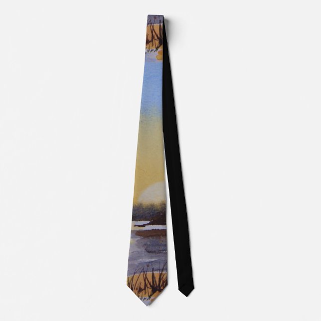 sunset winter landscape painting stylized art tie (Front)