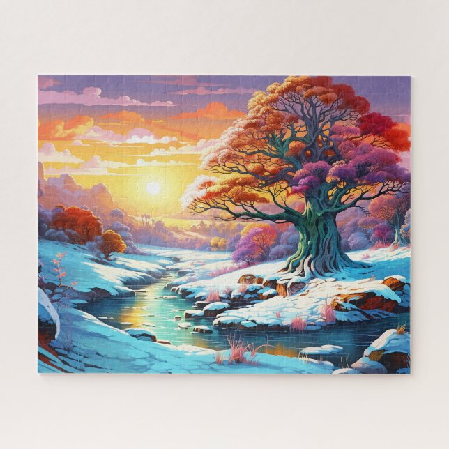 Sunset Winter Snow Nature Colourful Print Landscap Jigsaw Puzzle (Horizontal)