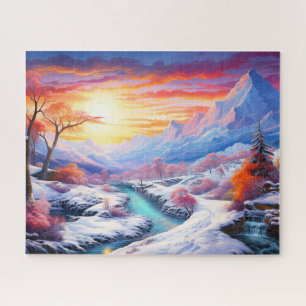 Sunset Winter Snow Nature Colourful Print Landscap Jigsaw Puzzle