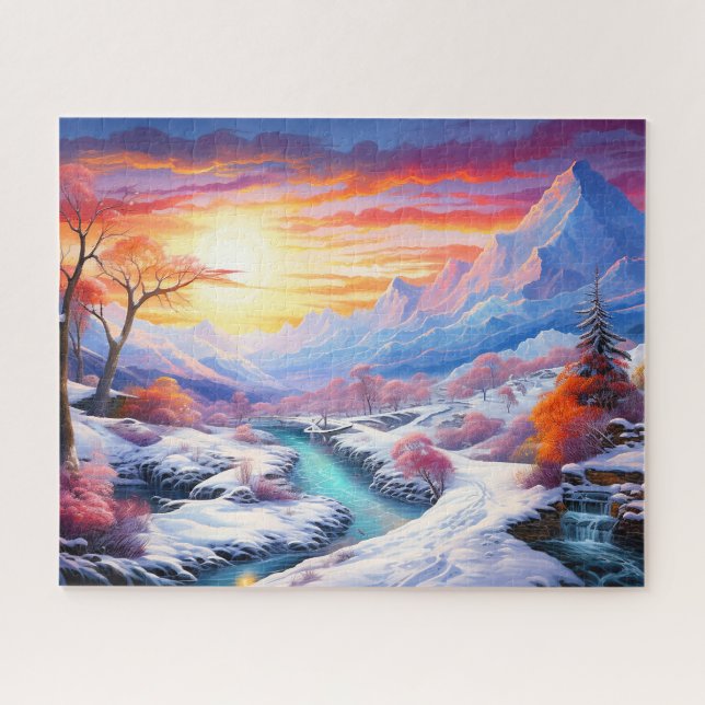 Sunset Winter Snow Nature Colourful Print Landscap Jigsaw Puzzle (Horizontal)