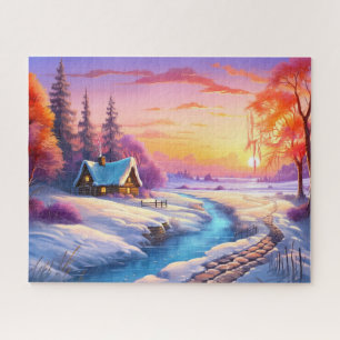 Sunset Winter Snow Nature Colourful Print Landscap Jigsaw Puzzle