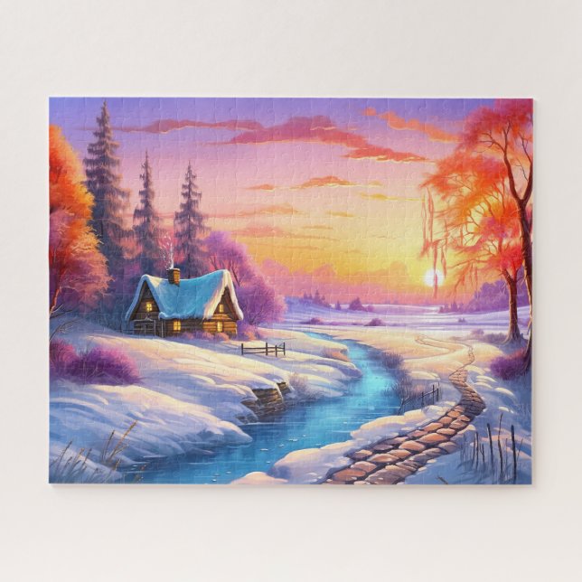 Sunset Winter Snow Nature Colourful Print Landscap Jigsaw Puzzle (Horizontal)