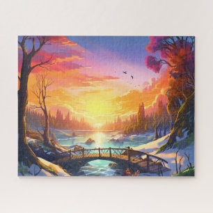 Sunset Winter Snow Nature Colourful Print Landscap Jigsaw Puzzle