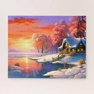 Sunset Winter Snow Nature Colourful Print Landscap Jigsaw Puzzle