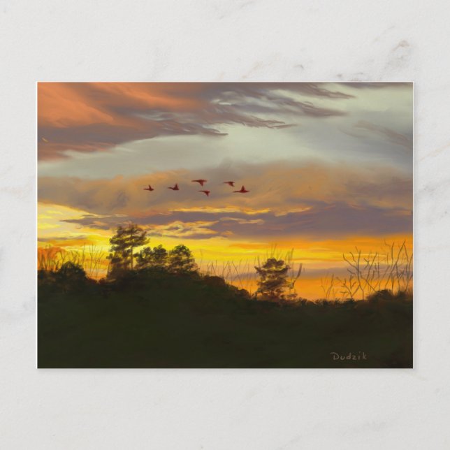 Sunset with Geese Flying JW Postcard (Front)