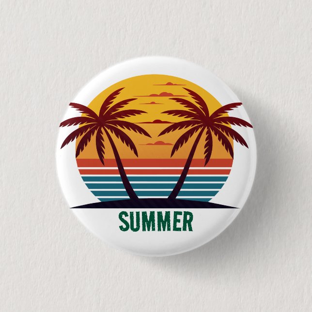 Sunset with Palm Trees Vector 1 Inch Round Button (Front)