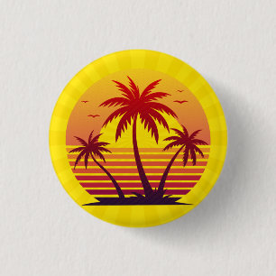 Sunset With Palm Trees Vector 1 Inch Round Button