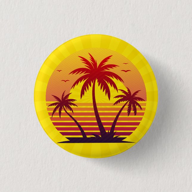 Sunset With Palm Trees Vector 1 Inch Round Button (Front)