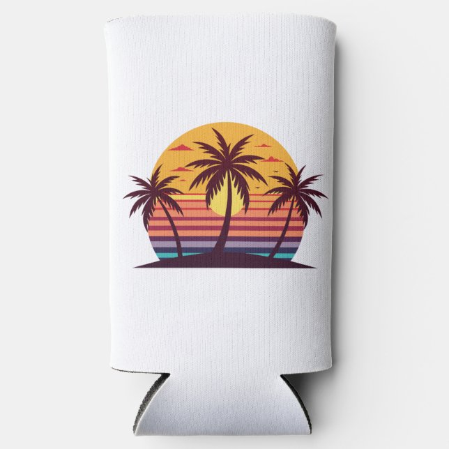 Sunset with Palm Trees Vector-98801 Seltzer Can Cooler (Front)