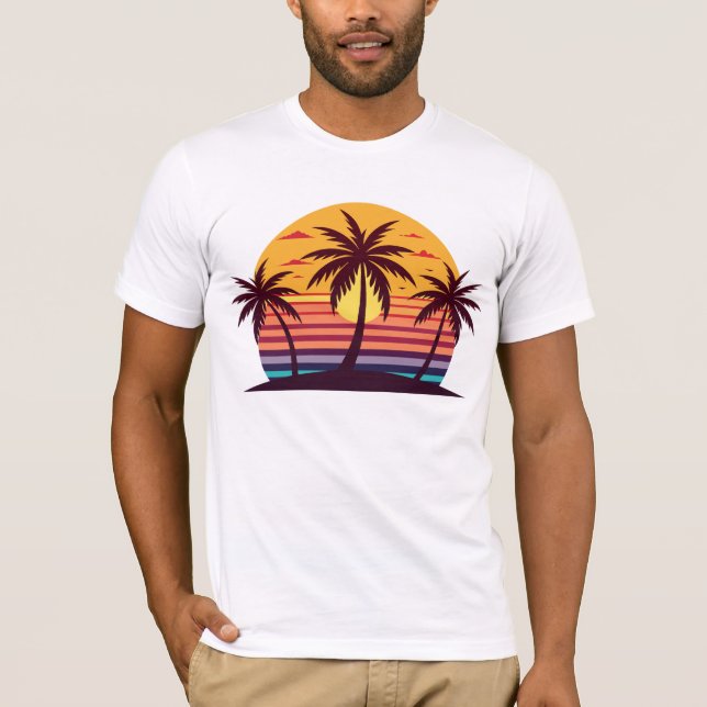 Sunset with Palm Trees Vector-98801 T-Shirt (Front)