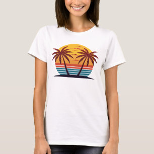 Sunset with Palm Trees Vector-98802 T-Shirt