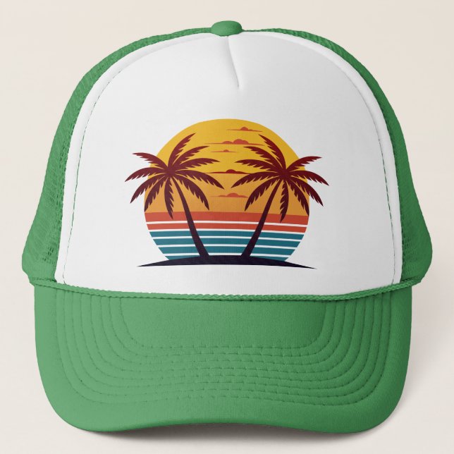 Sunset with Palm Trees Vector-98802 Trucker Hat (Front)
