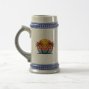 Sunset with Palm Trees Vector Beer Stein