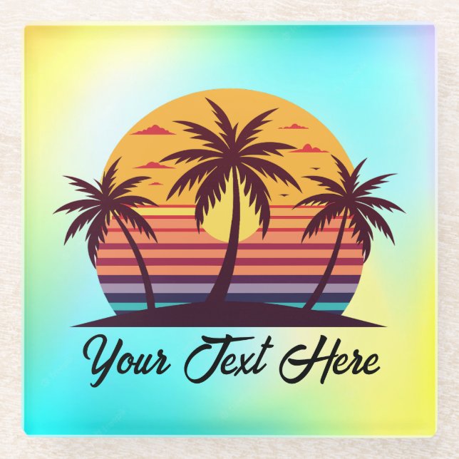 Sunset With Palm Trees Vector Glass Coaster (Front)