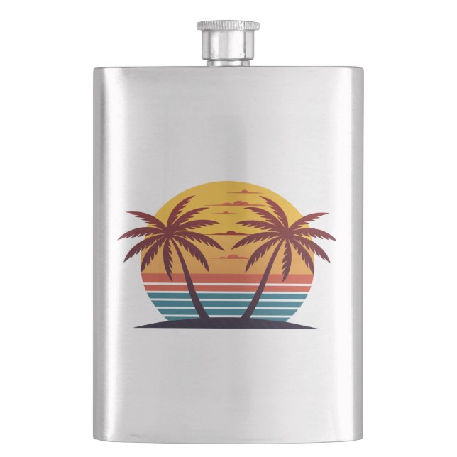 Sunset with Palm Trees Vector Hip Flask (Front)
