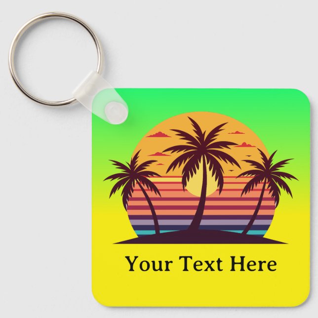 Sunset With Palm Trees Vector Keychain (Front)