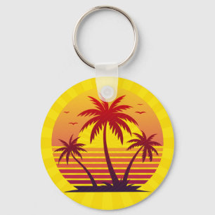 Sunset With Palm Trees Vector Keychain