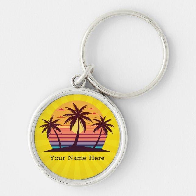 Sunset With Palm Trees Vector Keychain (Front)