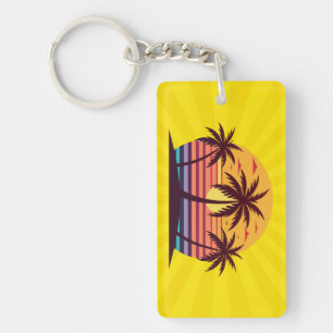 Sunset With Palm Trees Vector Keychain
