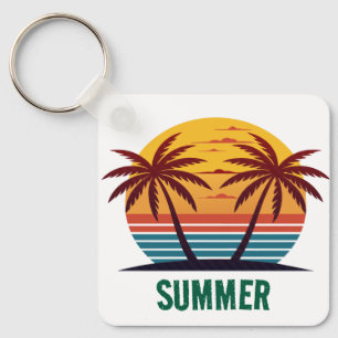 Sunset with Palm Trees Vector Keychain