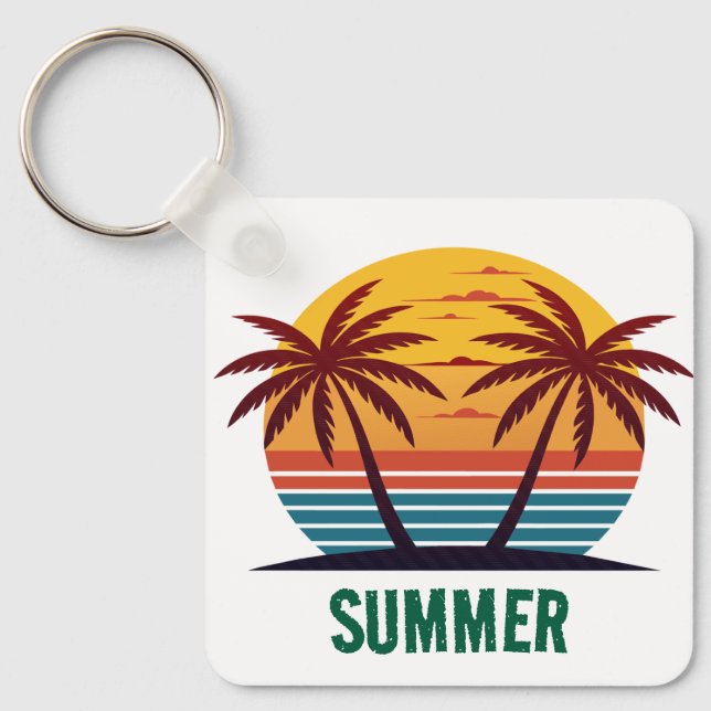 Sunset with Palm Trees Vector Keychain (Front)