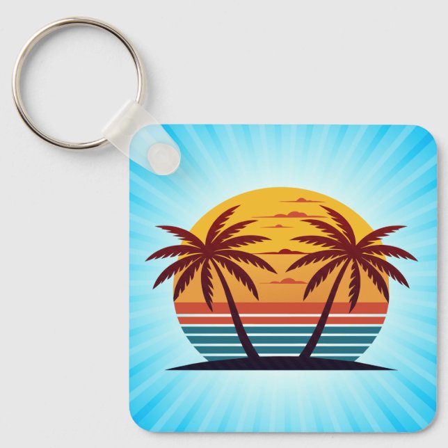 Sunset With Palm Trees Vector Keychain (Front)