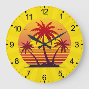Sunset With Palm Trees Vector Large Clock
