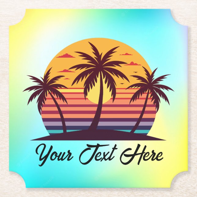 Sunset With Palm Trees Vector Paper Coaster (Front)