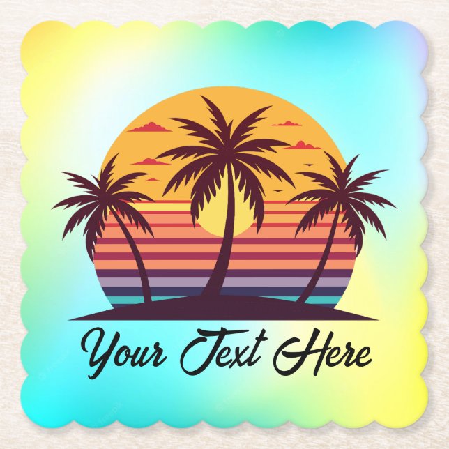 Sunset With Palm Trees Vector Paper Coaster (Front)