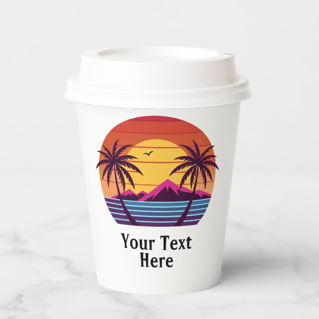Sunset with Palm Trees Vector Paper Cups (Front)